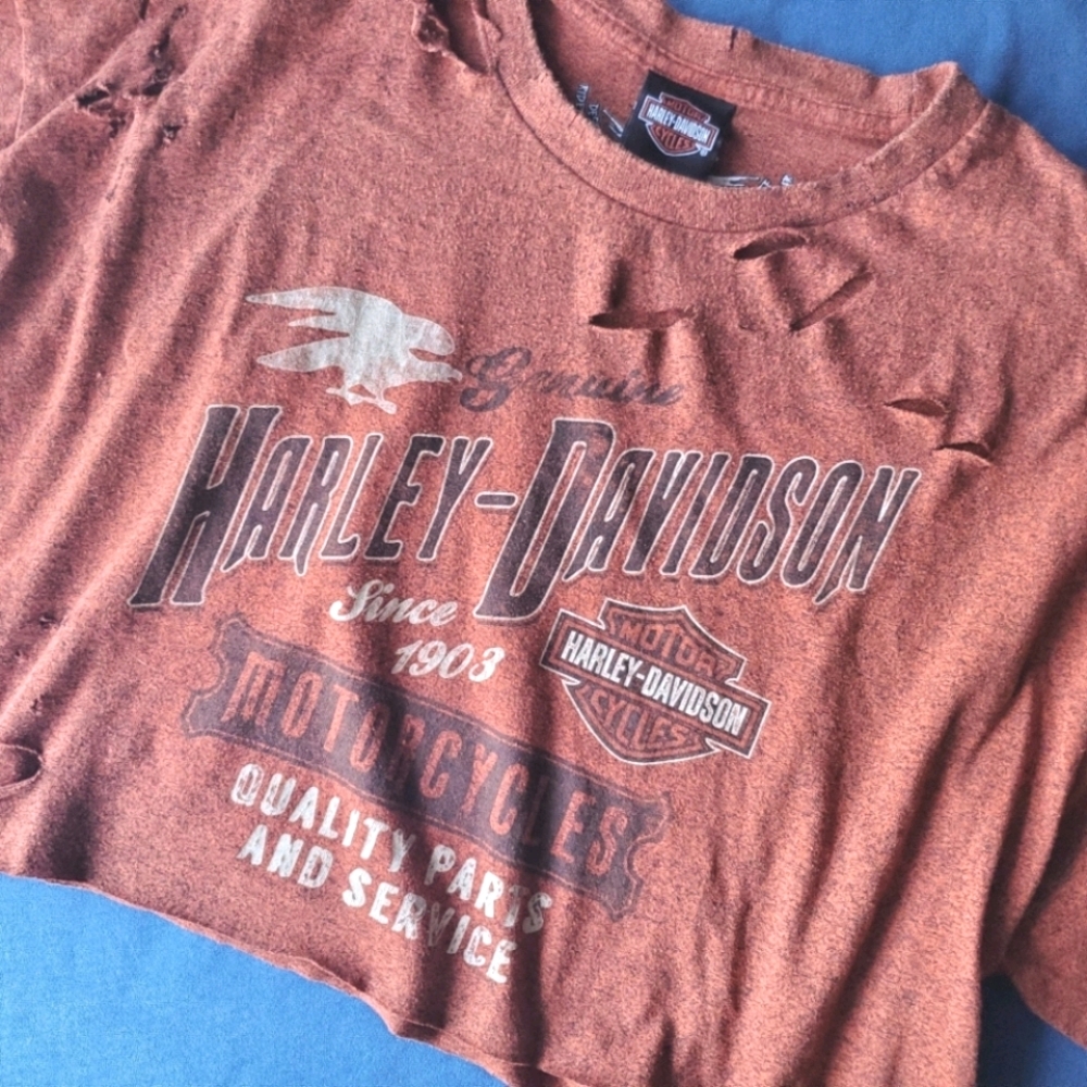 2015 XXL Harley Davidson Crop Top Distressed Tee